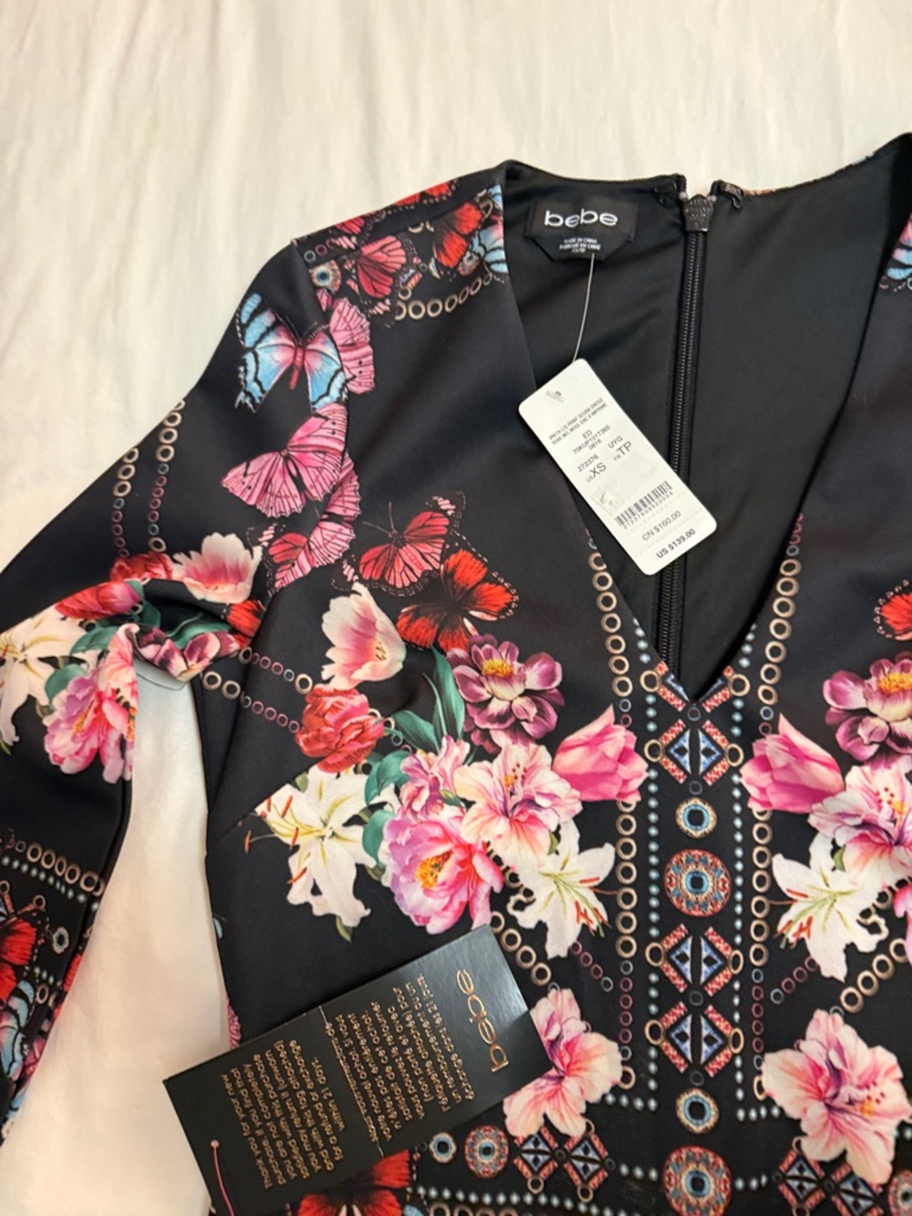 bebe Black Long-Sleeve Floral & Butterfly Bodycon Dress - Picture 3 of 7